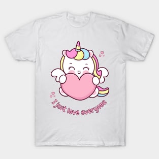 I just Love Everyone Cute Unicorn With Heart T-Shirt